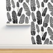 Watercolor Boho Feathers Pattern Black and White