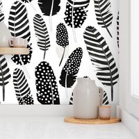 Watercolor Boho Feathers Pattern Black and White