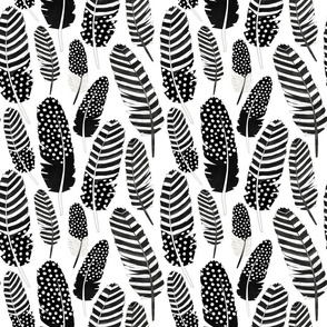 Watercolor Boho Feathers Pattern Black and White