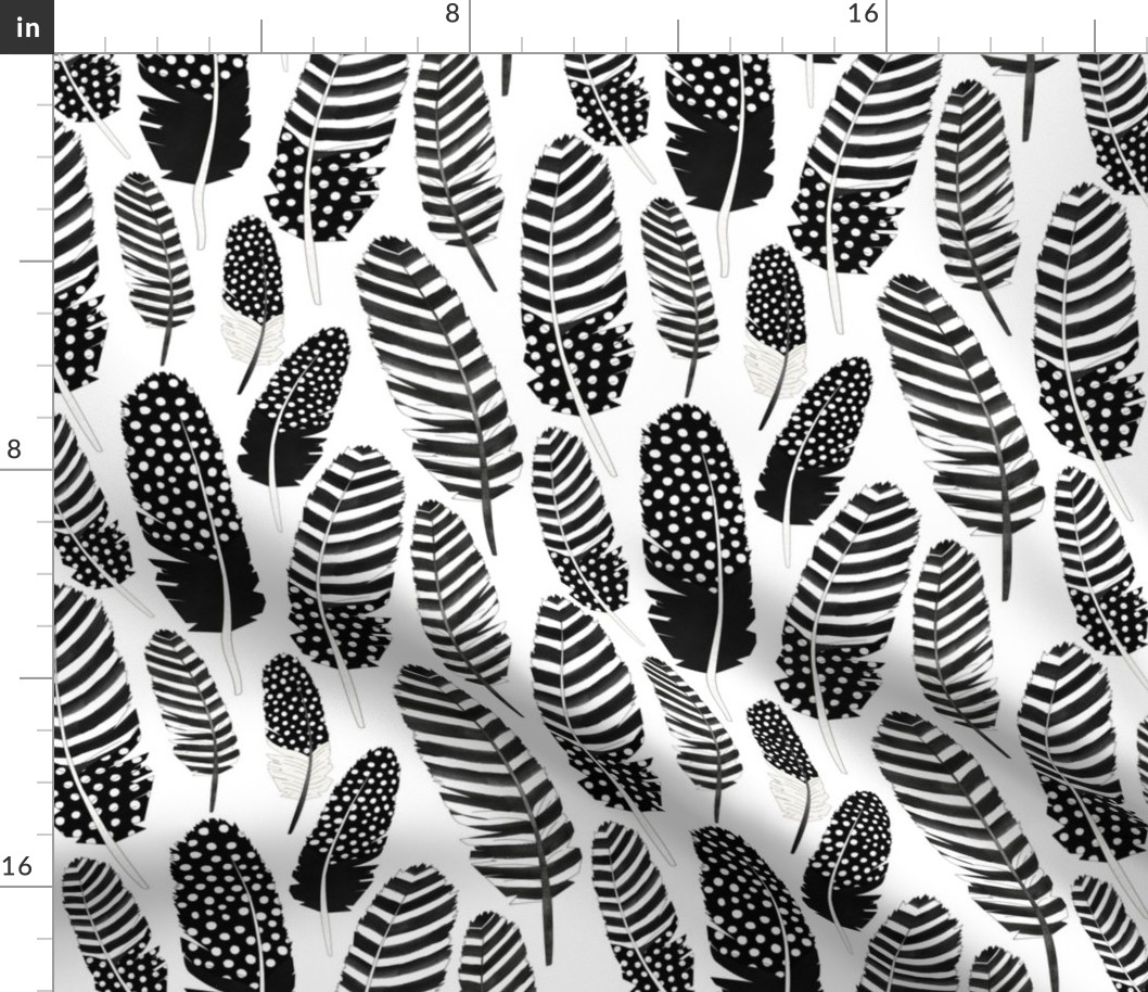 Watercolor Boho Feathers Pattern Black and White