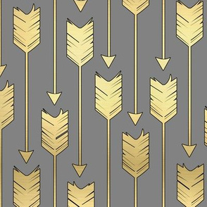 Tribal Arrows Pattern Fabric Grey and Golden