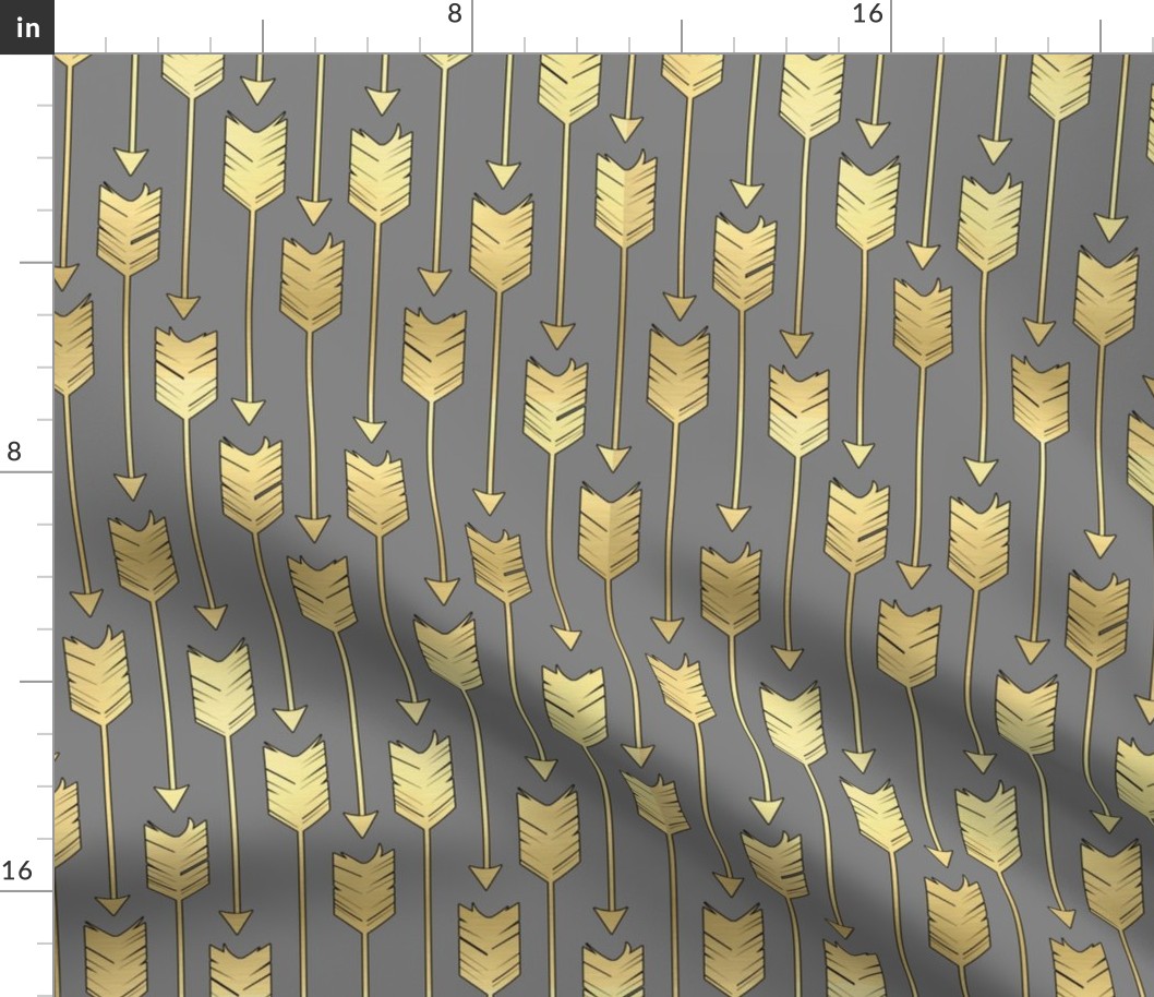 Tribal Arrows Pattern Fabric Grey and Golden