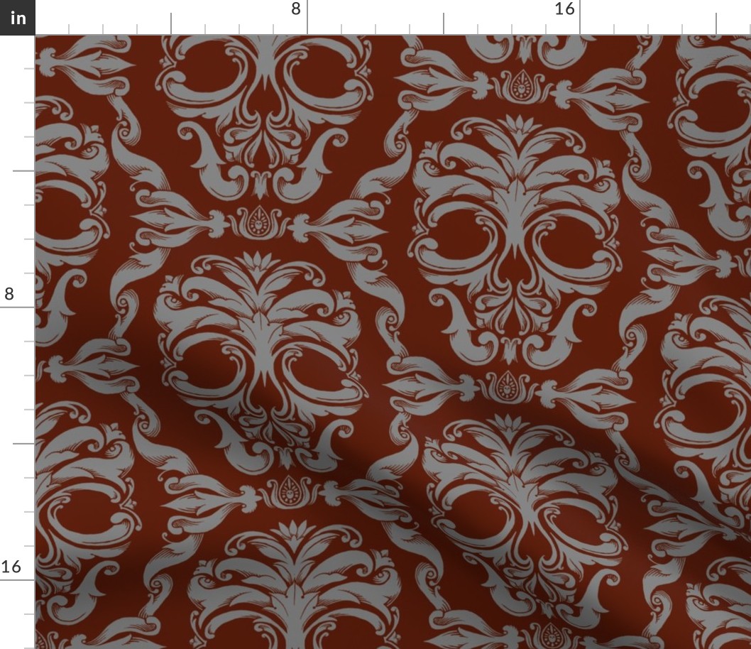 Scrollwork Skulls - red & gray