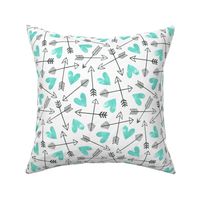 Arrows and Watercolor Hearts Love Valentine Green Mint
