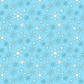 Icy Winter Snowflakes on Blue