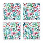 tropical ink watercolor garden on white