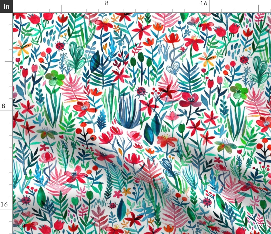 tropical ink watercolor garden on white
