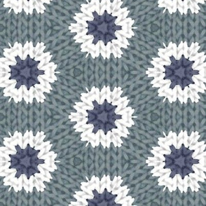 Knitted White and Blue Flowers on Gray