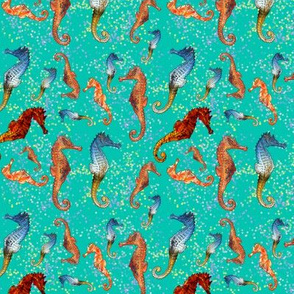 SEAHORSES BALLET CARRIBEAN BLUE SEA ANIMALS  NAUTICAL HIPPOCAMPUS SEAHORSE