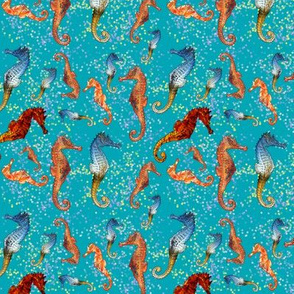 SEAHORSES BALLET TURQUOISE BLUE ANIMALS  NAUTICAL HIPPOCAMPUS SEA HORSE