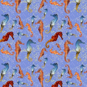 SEAHORSES BALLET PERIWINKEL BLUE ANIMALS  NAUTICAL HIPPOCAMPUS SEA HORSE