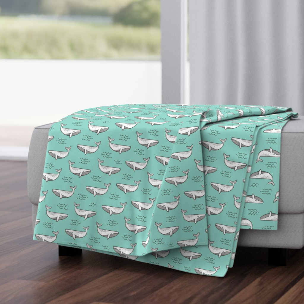 Whales on Mint Green