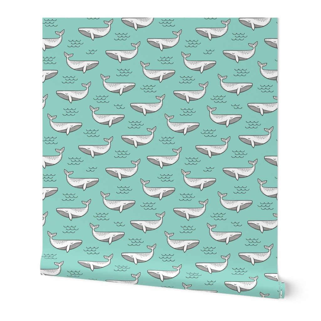 Whales on Mint Green