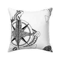 Nautical Compass Rose Black and White