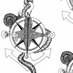 Nautical Compass Rose Black and White
