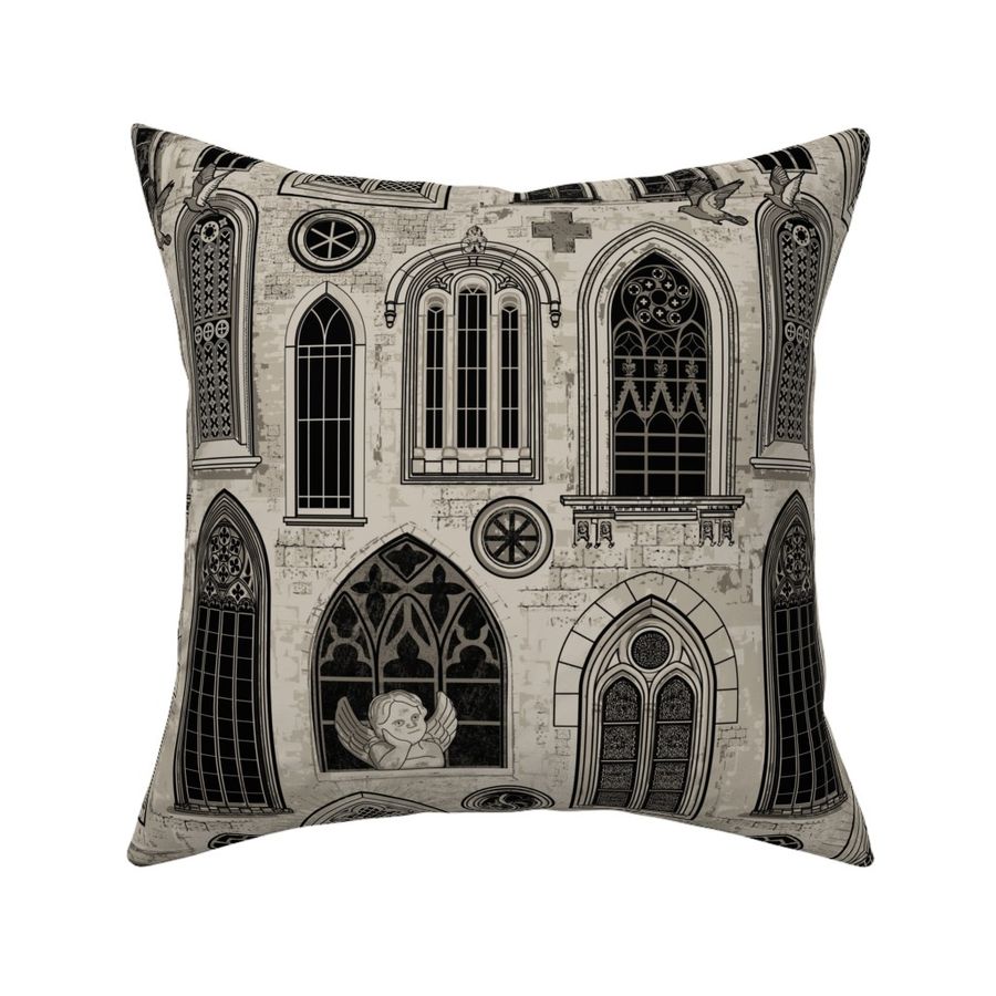 Goth Cathedral Ornate Gothic Stained Glass Window Celtic Knot Red and Print 100% Cotton Sateen 30in x 24in Flange Sham Roostery Pillow Sham 