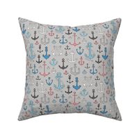 Anchors in Blue Red on Grey