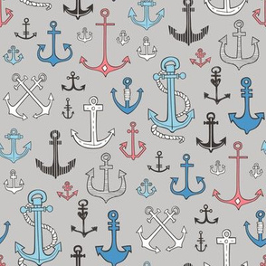 Anchors in Blue Red on Grey