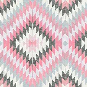 Kilim in Light Coral-Pink and Charcoal