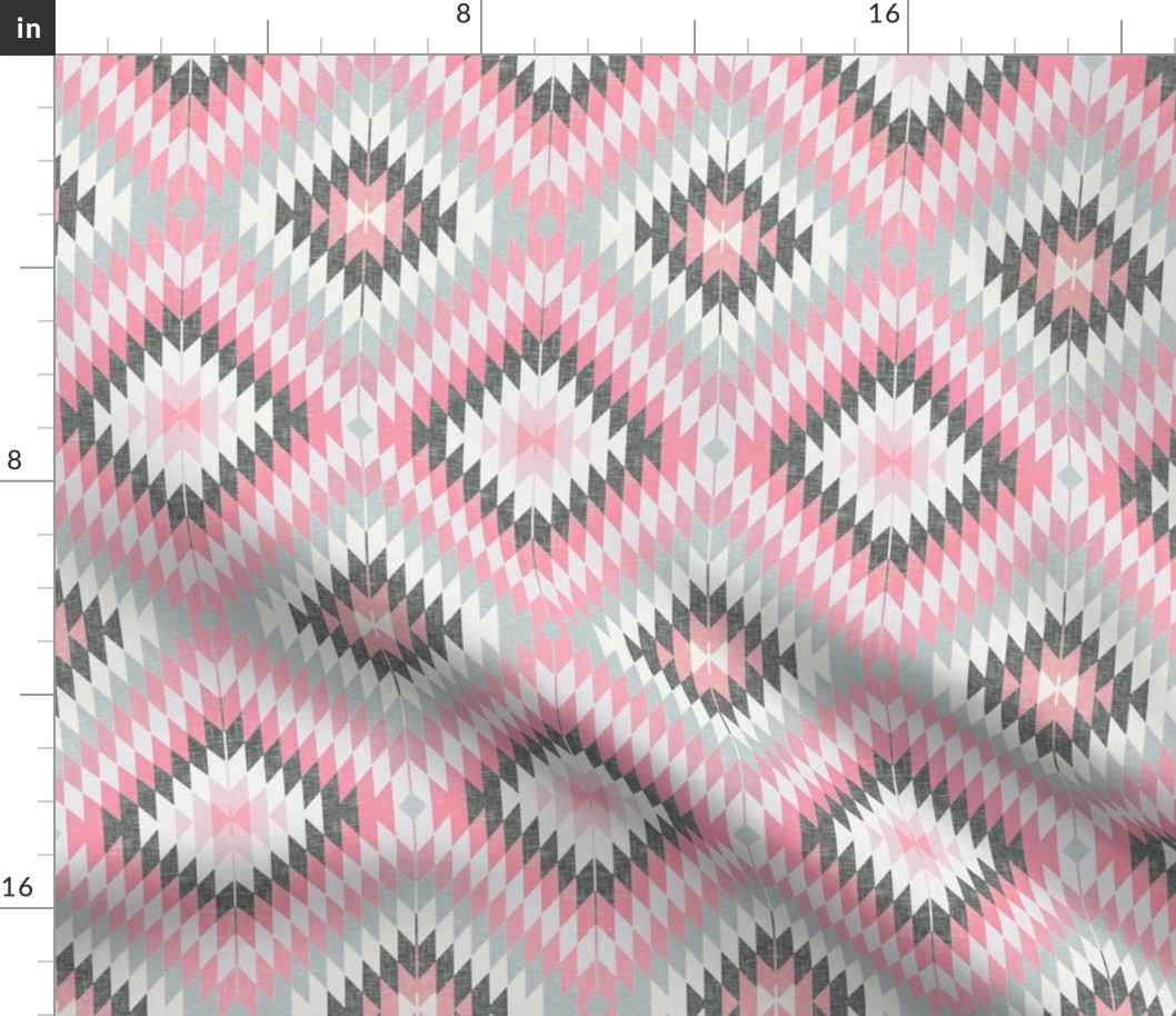 Kilim in Light Coral-Pink and Charcoal