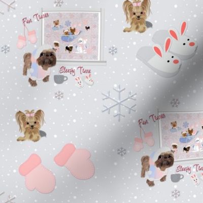 Winter Fun - Shih Tzu  & Yorkie  abt 1 1/2" tall puppies