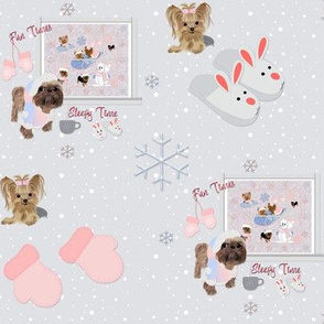 Winter Fun - Shih Tzu  & Yorkie  abt 1 1/2" tall puppies