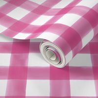Watercolor Gingham in Bright Pink