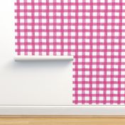 Watercolor Gingham in Bright Pink