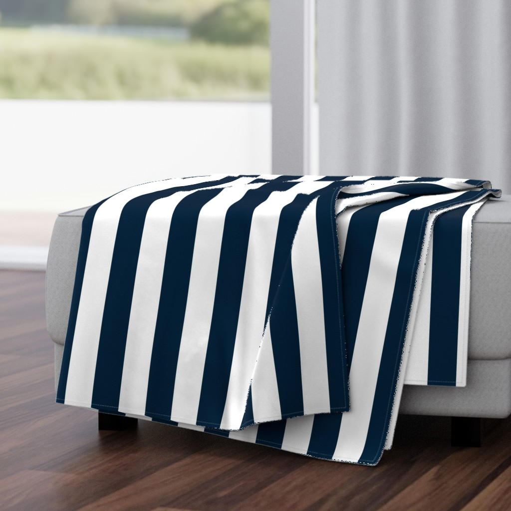 Navy Marine Blue 2" Wide Cabana Stripes