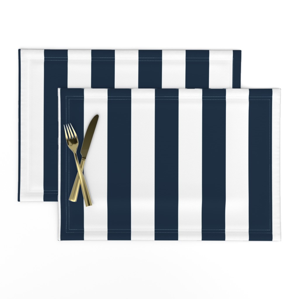 Navy Marine Blue 2" Wide Cabana Stripes