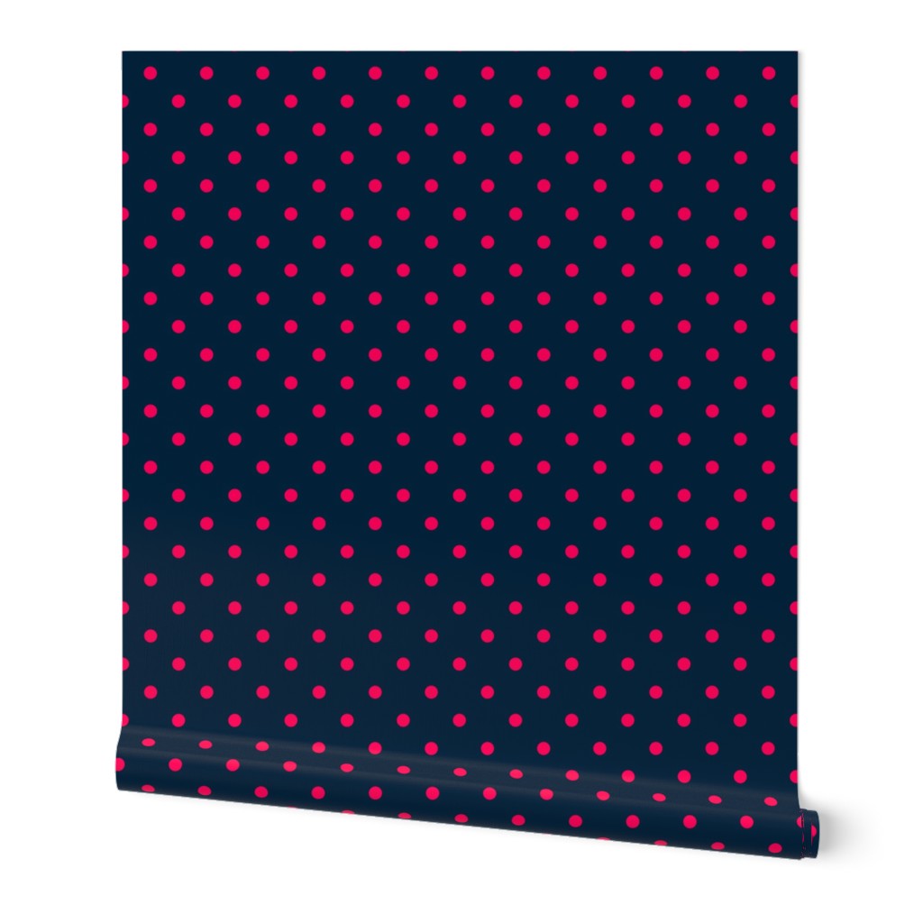 Mini Hot Pink Polkadots on Navy Blue