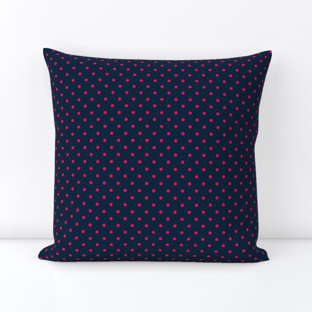 Mini Hot Pink Polkadots on Navy Blue