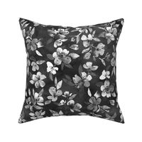 Southern Summer Floral monochrome charcoal grey - large print