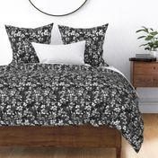 Southern Summer Floral monochrome charcoal grey - large print