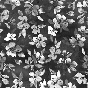 Southern Summer Floral monochrome charcoal grey - large print