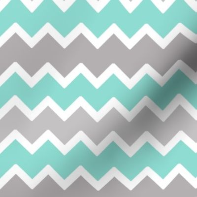 Turquoise Blue and Grey Gray Chevron