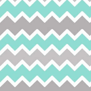 Turquoise Blue and Grey Gray Chevron