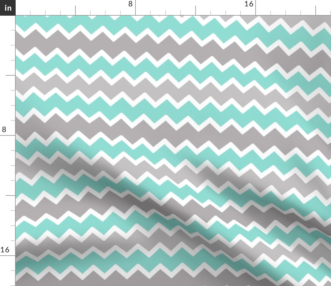 Turquoise Blue and Grey Gray Chevron