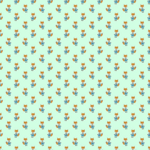 Fox Forest Friends All Over Repeat Pattern on Mint Green