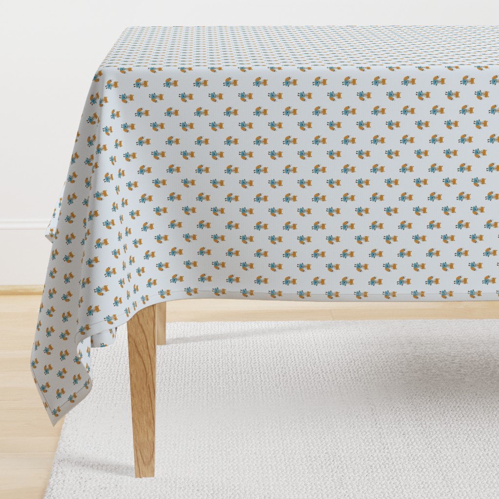 Fox Forest Friends All Over Repeat Pattern on Baby Blue