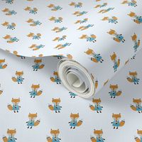 Fox Forest Friends All Over Repeat Pattern on Baby Blue