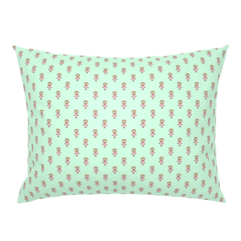 Hedgehog Forest Friends All-Over Repeat Pattern on Mint Green 