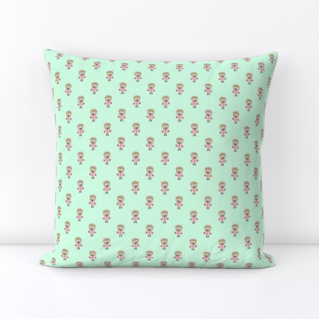 Hedgehog Forest Friends All-Over Repeat Pattern on Mint Green 