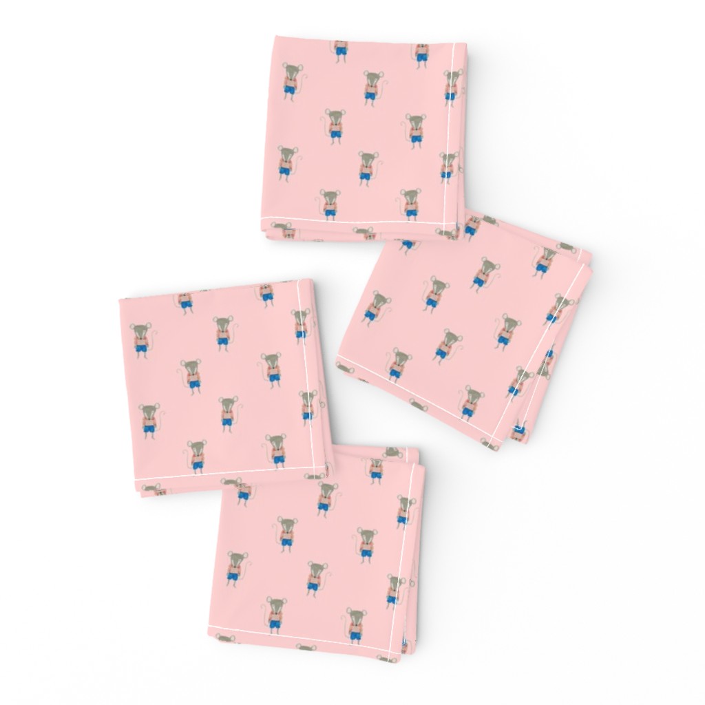 Mouse Forest Friends All Over Repeat Pattern in Baby Pink