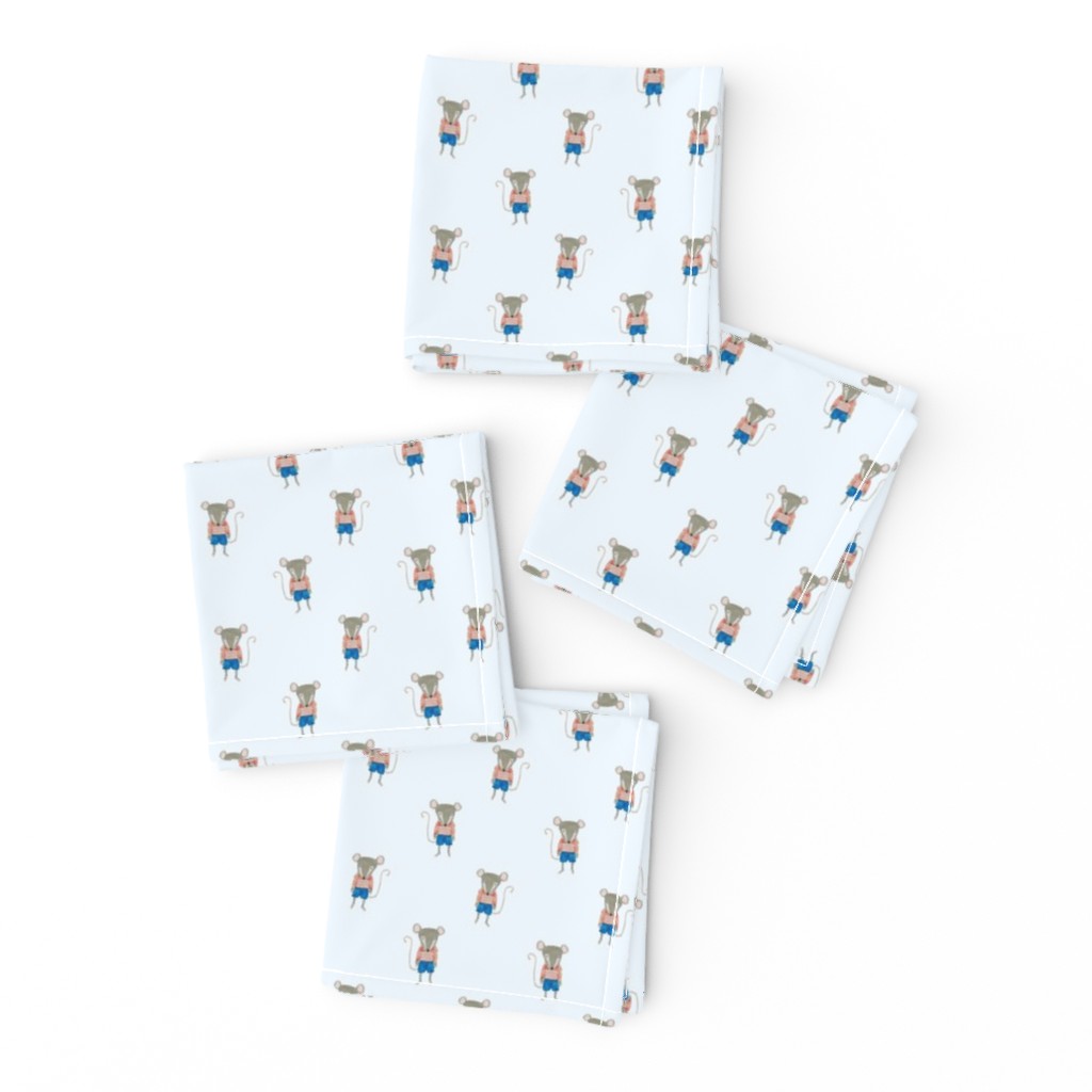 Mouse Forest Friends All Over Repeat Pattern in Baby Blue