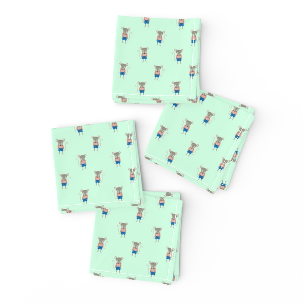 Mouse Forest Friends All Over Repeat Pattern in Mint Green