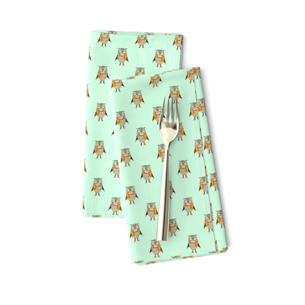 Owl Forest Friends All-Over Repeat Pattern in Mint Green