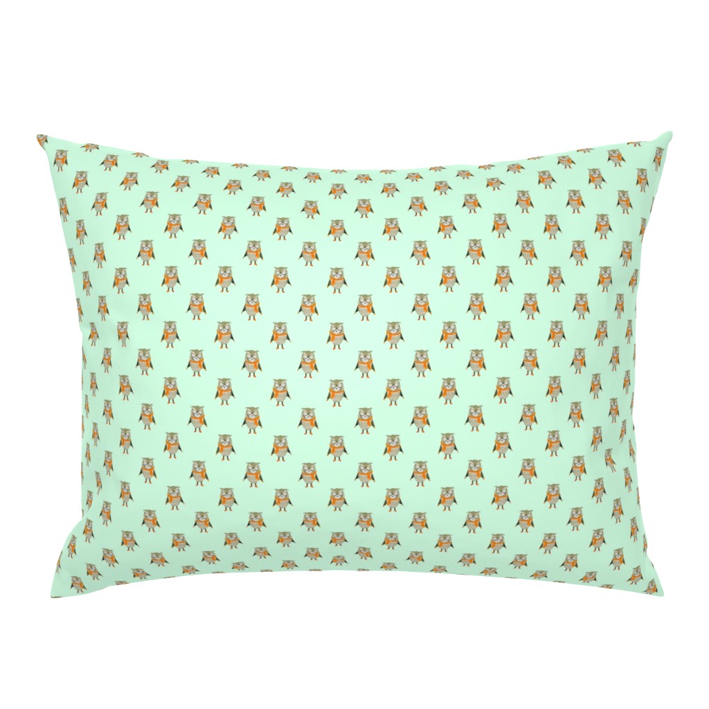 Owl Forest Friends All-Over Repeat Pattern in Mint Green