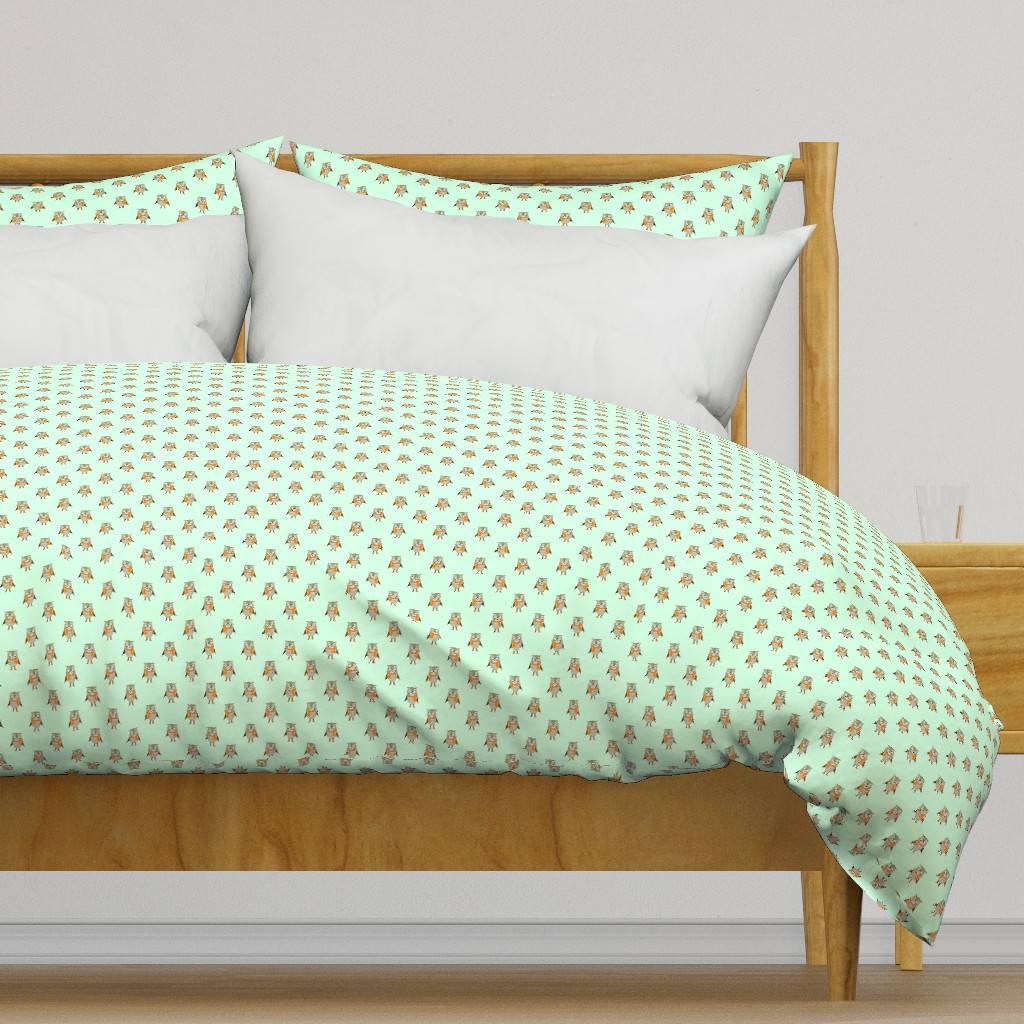 Owl Forest Friends All-Over Repeat Pattern in Mint Green