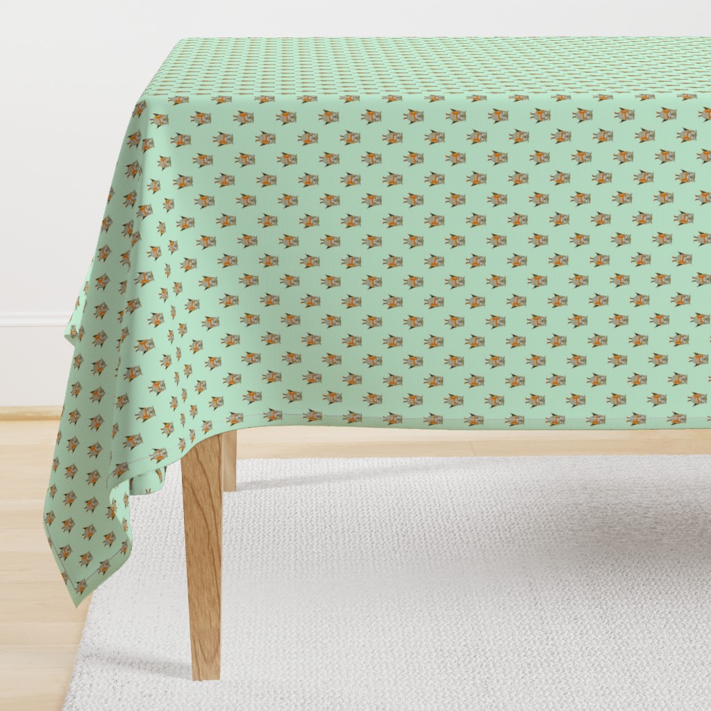 Owl Forest Friends All-Over Repeat Pattern in Mint Green